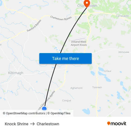 Knock Shrine to Charlestown map