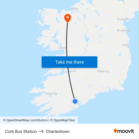 Cork Bus Station to Charlestown map
