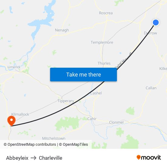Abbeyleix to Charleville map