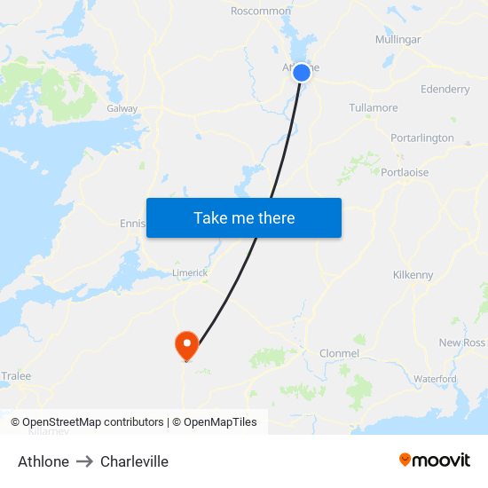Athlone to Charleville map
