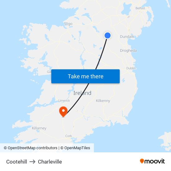 Cootehill to Charleville map
