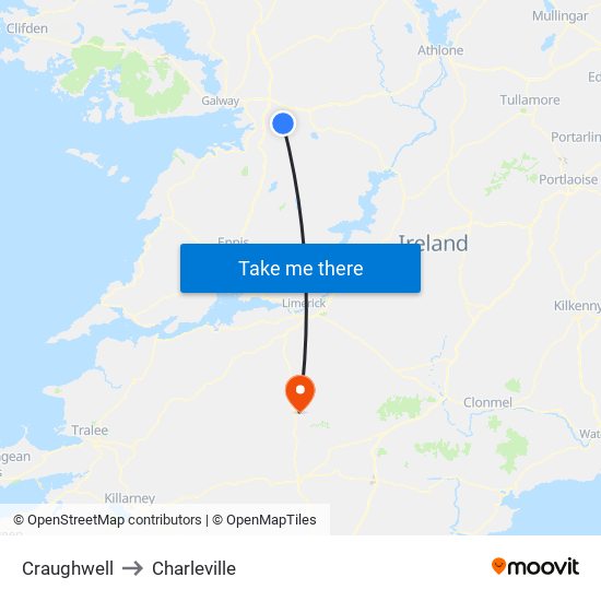 Craughwell to Charleville map