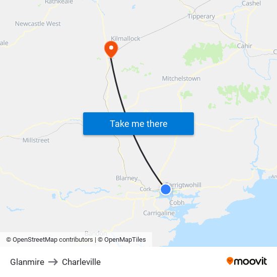 Glanmire to Charleville map