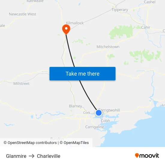 Glanmire to Charleville map