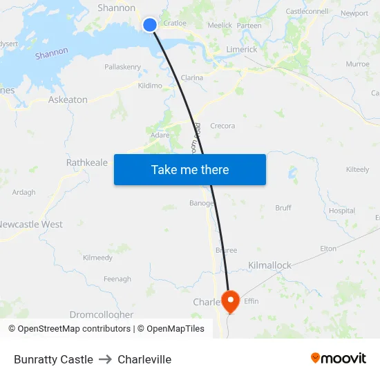 Bunratty Castle to Charleville map
