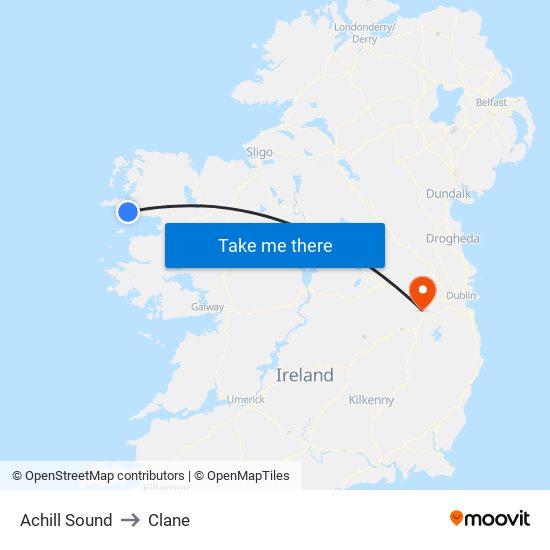 Achill Sound to Clane map