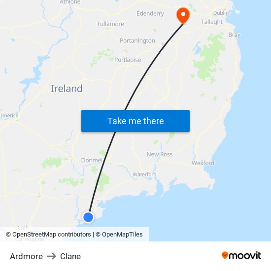 Ardmore to Clane map