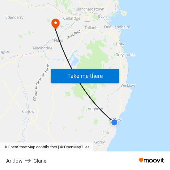 Arklow to Clane map