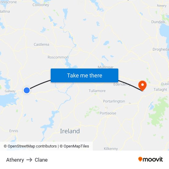 Athenry to Clane map