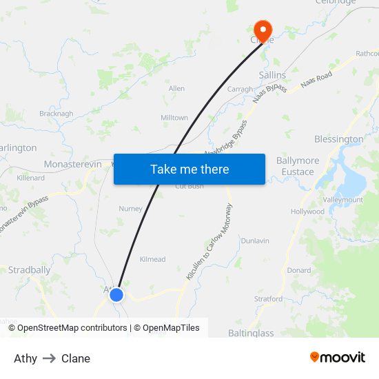 Athy to Clane map