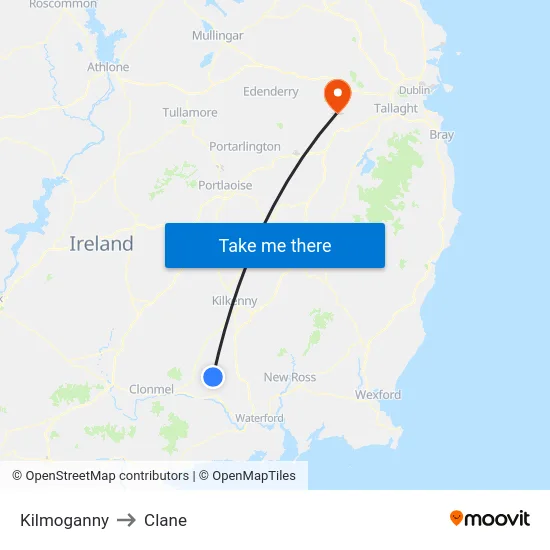 Kilmoganny to Clane map