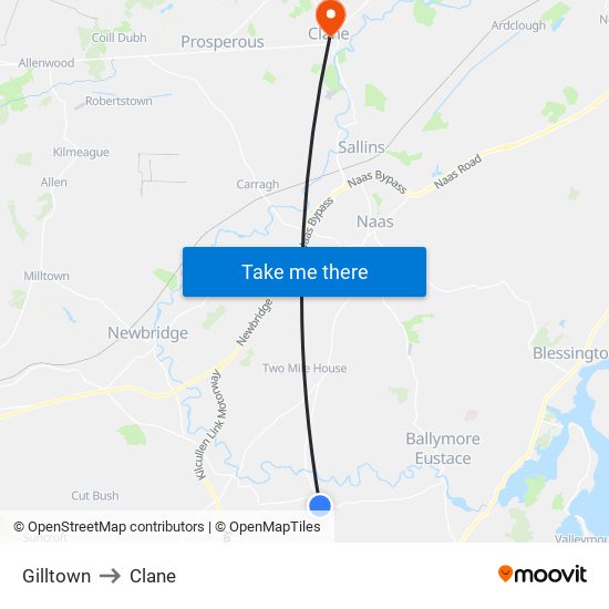 Gilltown to Clane map