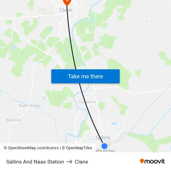 Sallins And Naas Station to Clane map