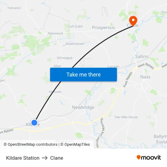 Kildare Station to Clane map
