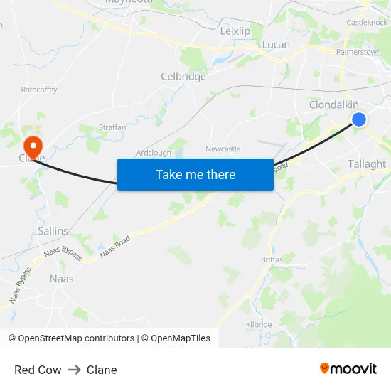 Red Cow to Clane map