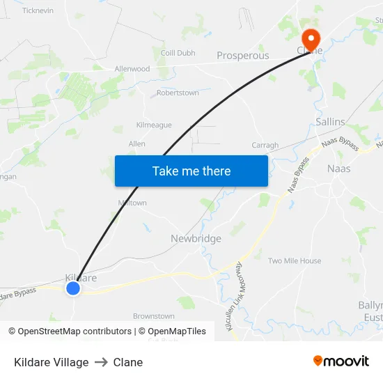 Kildare Village to Clane map