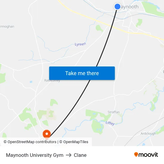 Maynooth University Gym to Clane map