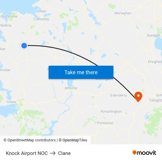 Knock Airport NOC to Clane map