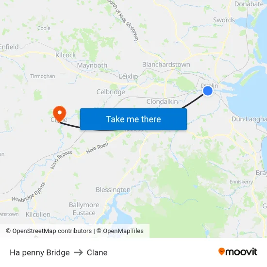 Ha penny Bridge to Clane map