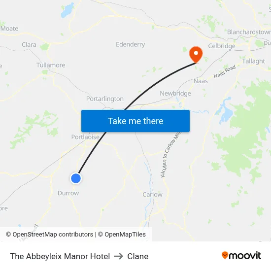 The Abbeyleix Manor Hotel to Clane map