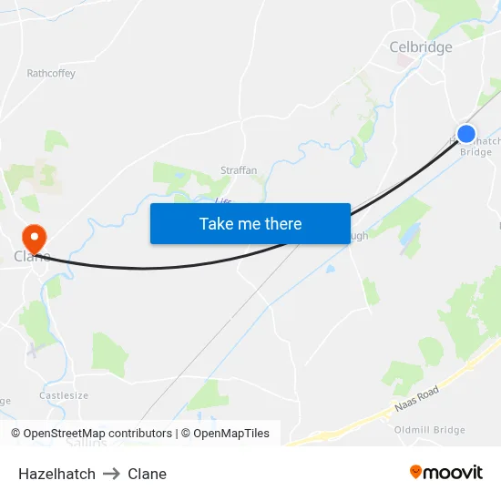 Hazelhatch to Clane map