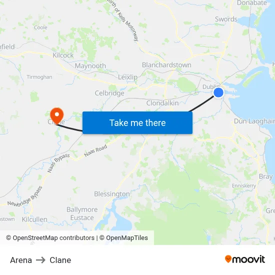Arena to Clane map