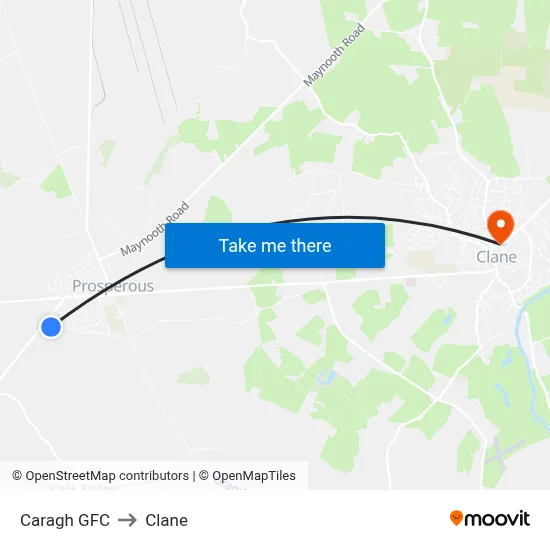 Caragh GFC to Clane map