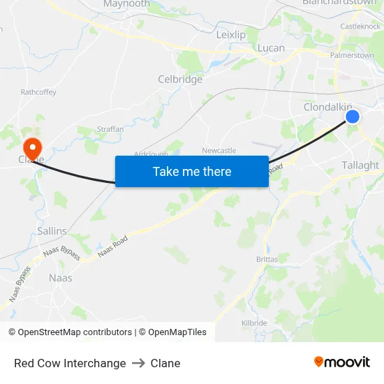 Red Cow Interchange to Clane map