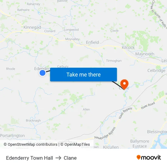 Edenderry Town Hall to Clane map