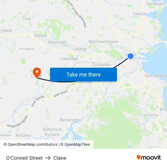 O'Connell Street to Clane map