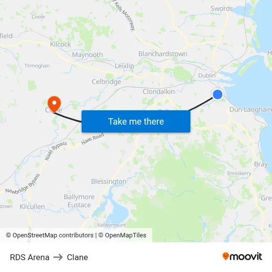RDS Arena to Clane map