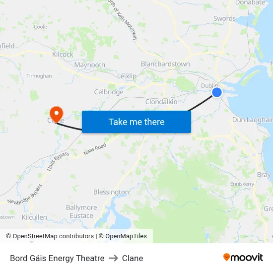 Bord Gáis Energy Theatre to Clane map