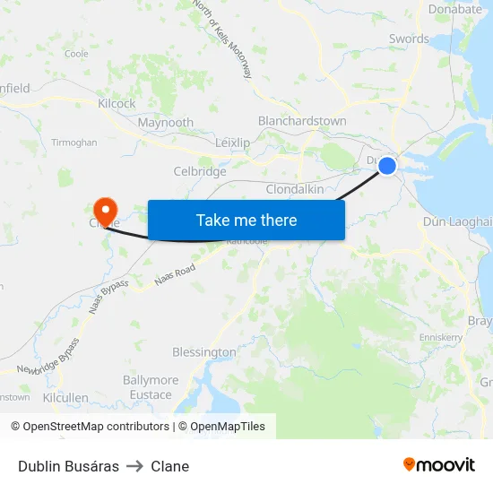 Dublin Busáras to Clane map