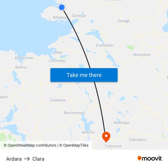 Ardara to Clara map