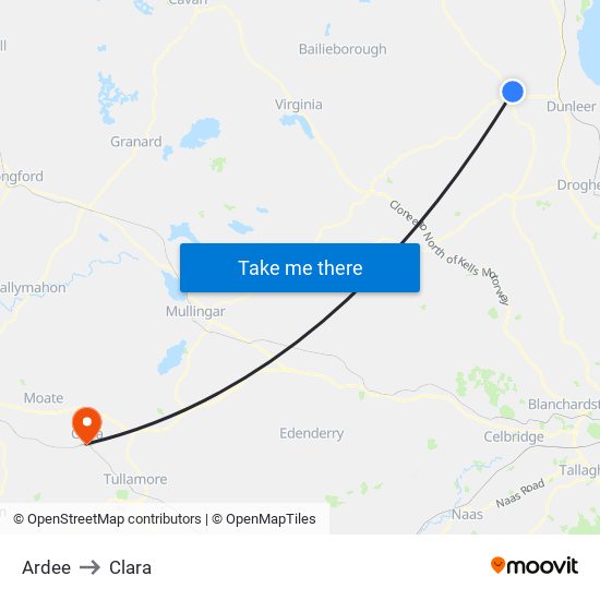 Ardee to Clara map