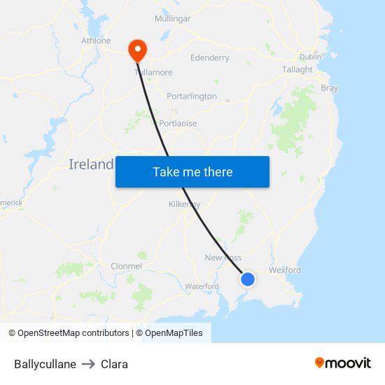 Ballycullane to Clara map