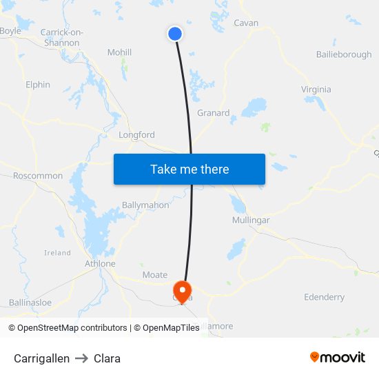 Carrigallen to Clara map