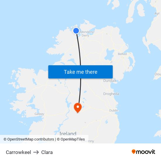 Carrowkeel to Clara map