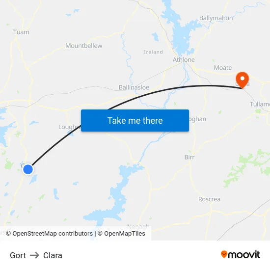 Gort to Clara map