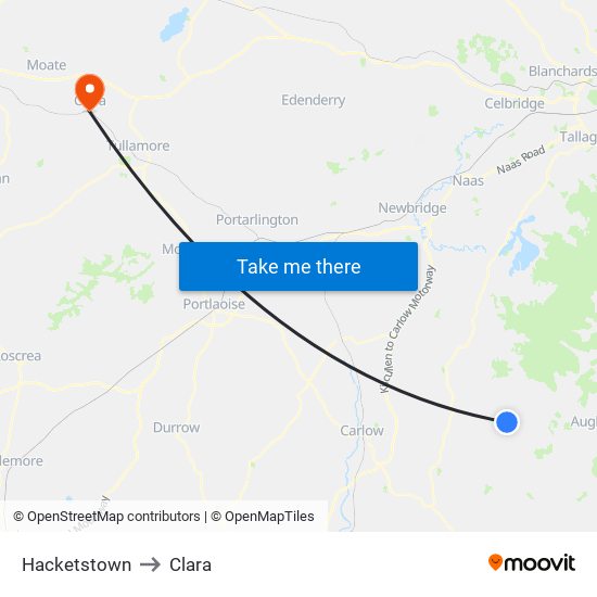 Hacketstown to Clara map