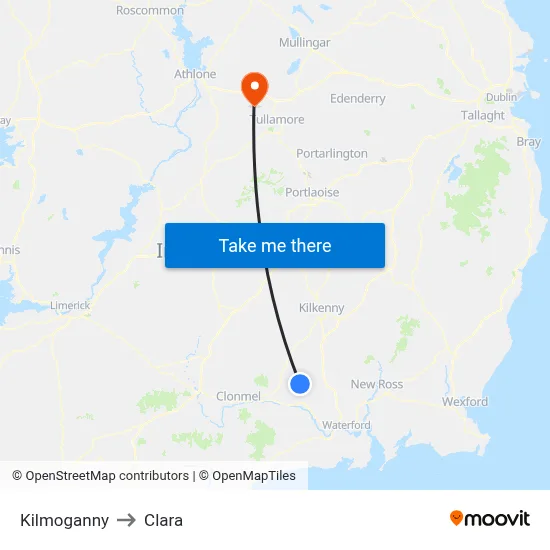 Kilmoganny to Clara map
