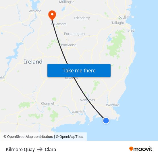 Kilmore Quay to Clara map