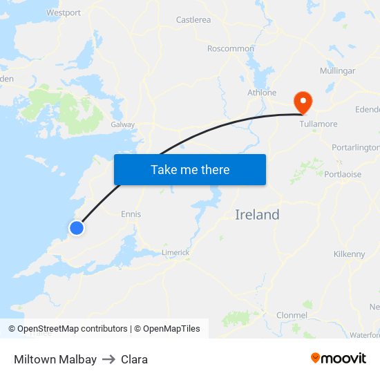 Miltown Malbay to Clara map