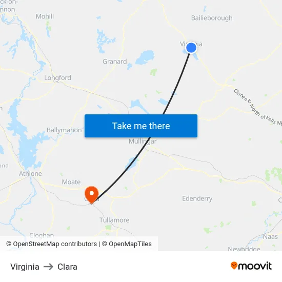 Virginia to Clara map
