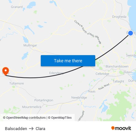 Balscadden to Clara map