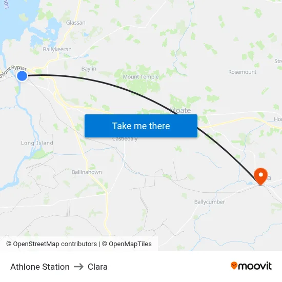 Athlone Station to Clara map