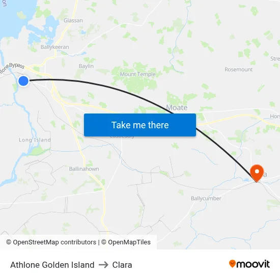Athlone Golden Island to Clara map