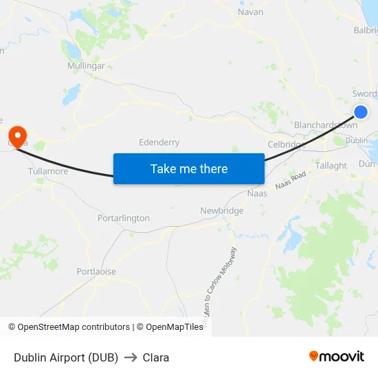Dublin Airport (DUB) to Clara map