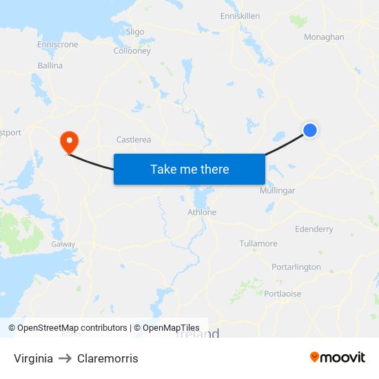 Virginia to Claremorris map