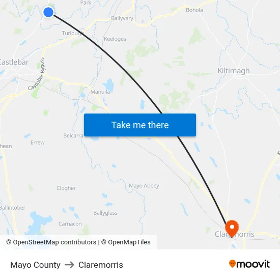Mayo County to Claremorris map